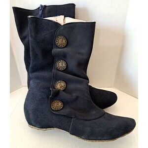 Livie and Luca Navy Blue Button Marcha Suede Boots Women's Sz 5 Zip Closure NEW